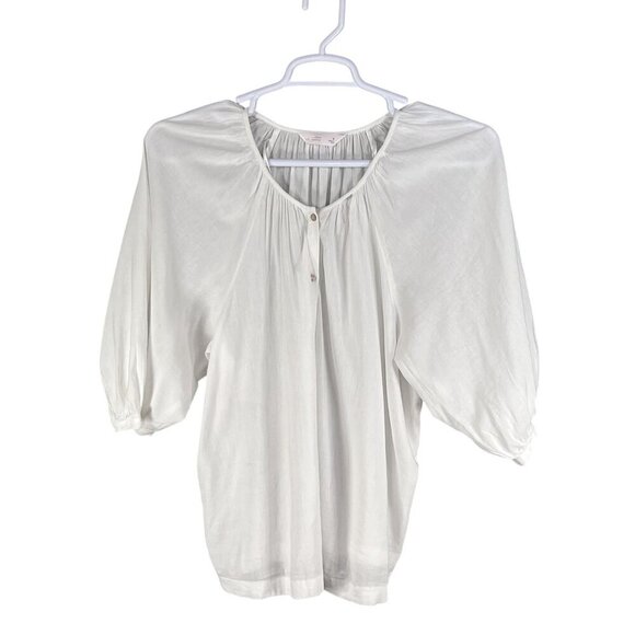 LC Lauren Conrad Women S White Button Front Blouse 3/4 Balloon Sleeves Lagenlook - Picture 6 of 14